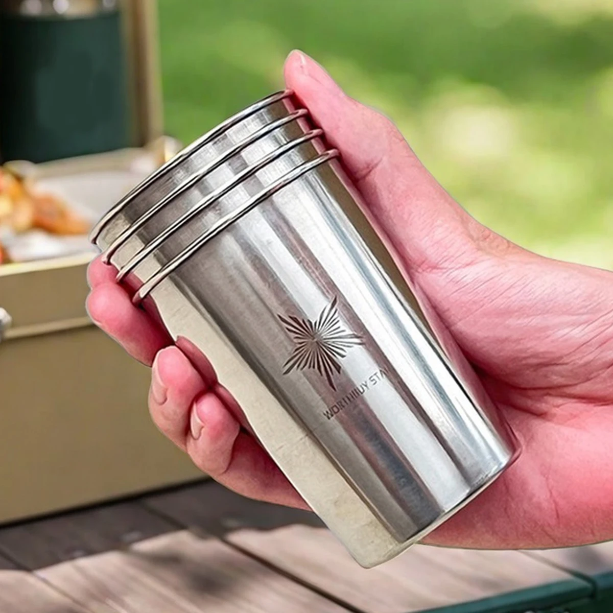 WORTHBUY Outdoor Praktische Reise Edelstahl Tassen Mit Tasche Tragbare Camping Tassen Whisky Wein Gläser Trinkwasser Becher – Detail 6