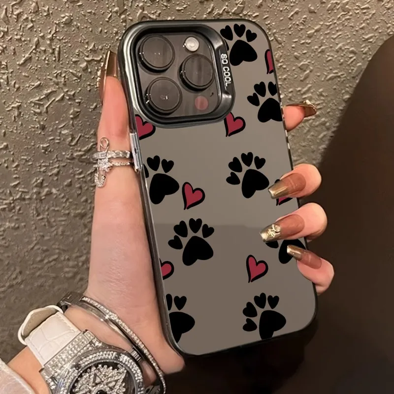 Love Heart Animal Paw Prints Phone Case Suitable for iPhone 11 12 13 14 15 16 Pro Max X XS XR 7 8 Plus Fingerprint-proof Cover