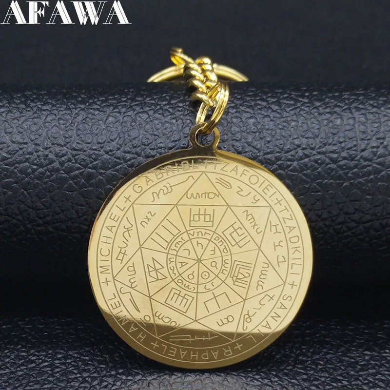 Witchcraft Pentagram Stainless Steel 7 Archangels Keychains for Women Amulet Key Chains Jewelry llaveros para mujer K1162S02