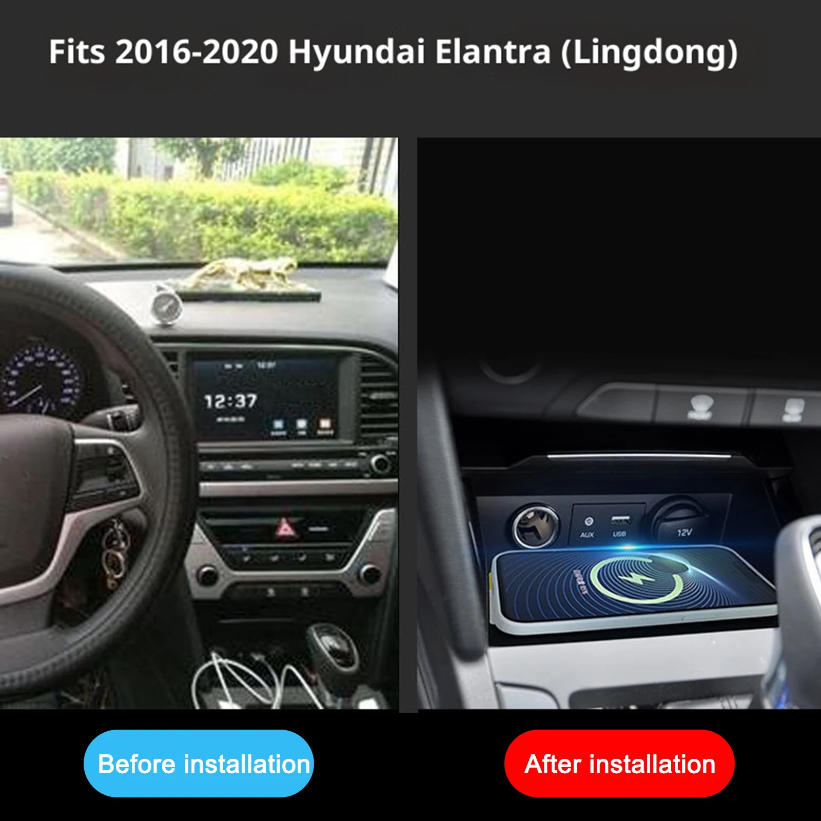 The Leaset For Hyundai Elantra 2016-2020 Car center console phone charger fast wireless charger charging plate charging holder