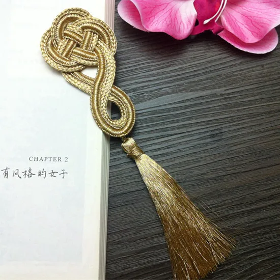 Gold tassel lace trim  Exquisite Trim Chinese knot necklace clothes brooches accessories 2 pcs/lot