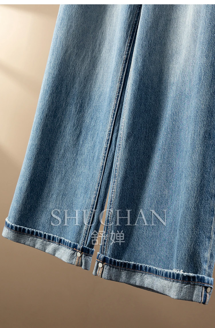 100 Pure Cotton High-waisted Straight Wide-leg Jeans Women's 20E4  Pantalon Pour Femme Streetwear Women