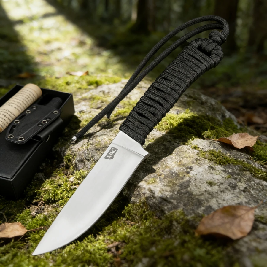 

Тактический прямой нож M.K.C, лезвие 440C, нейлоновая веревочная ручка, подходит для кемпинга, самообороны и повседневного ношения, мужские подарки