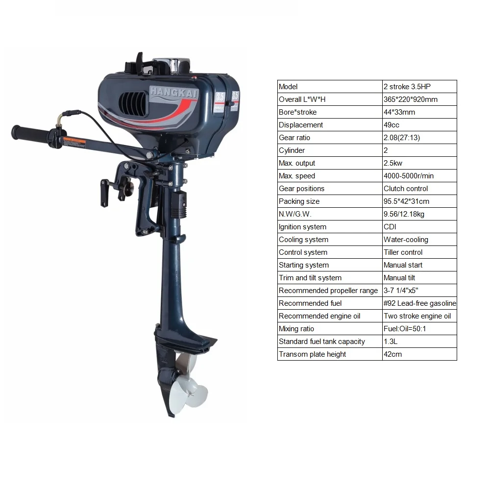 Piccolo motore per barche economico a 2 tempi da 3,5 HP, motori fuoribordo a benzina, motori per barche raffreddati ad acqua, motore a benzina