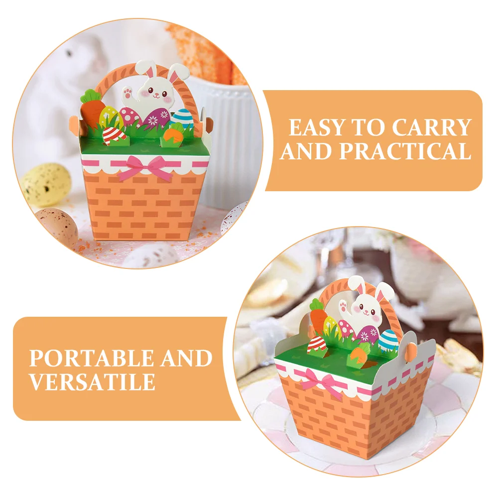 20 pcs  Cute Cartoon Easter Basket Candy Box For Chocolate Cookies Gift Packaging Paper Easter Treat Boxes With Handles For East