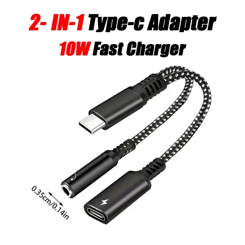

Адаптер 2-в-1 USB-C на разъем для наушников 3,5 мм с зарядкой PD Audio Aux и быстрой зарядкой Type-C для iPad Pro Samsung S22 Huawei