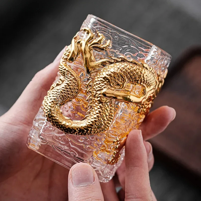 Golden Dragon Glas-Teetasse, hitzebeständig, chinesischer Gongfu-Tee, Master Cup, Einzelportions-Teegeschirr-Set, Geschenk für Teeliebhaber