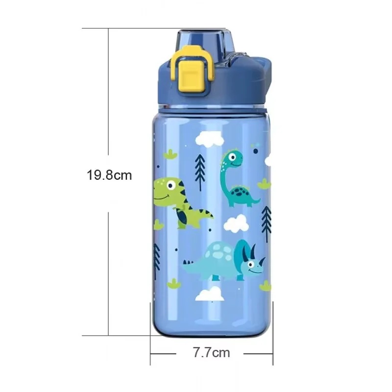 600ml Cartoon Animal Water Bottle Portable Safety Lock Cute Straw Cup Kids Leak-proof Drinking Jug For Outdoor Camping Travel