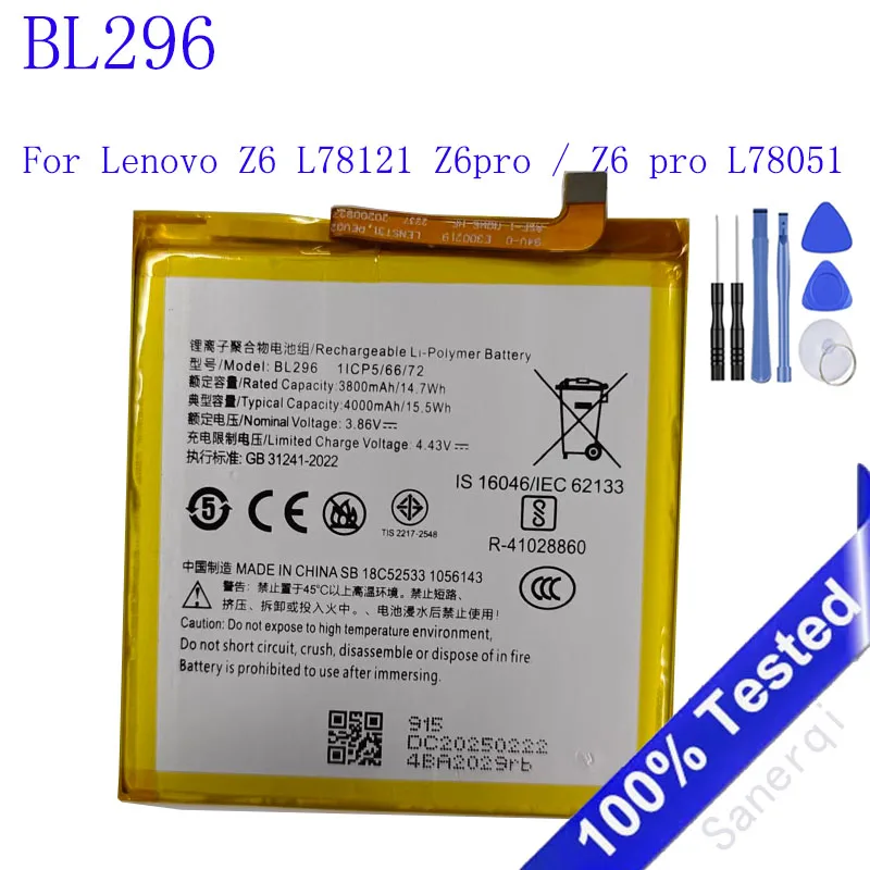 

4000mAh BL296 Battery For Lenovo Z6 L78121 Z6pro / Z6 pro L78051 Battery Batteries + Tools