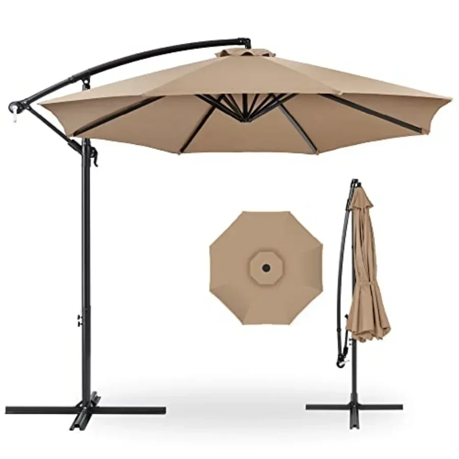 Backyard, poolside, lawn and garden patio umbrella: 10 feet hanging market style with easy tilt adjustment, polyester shade, 8