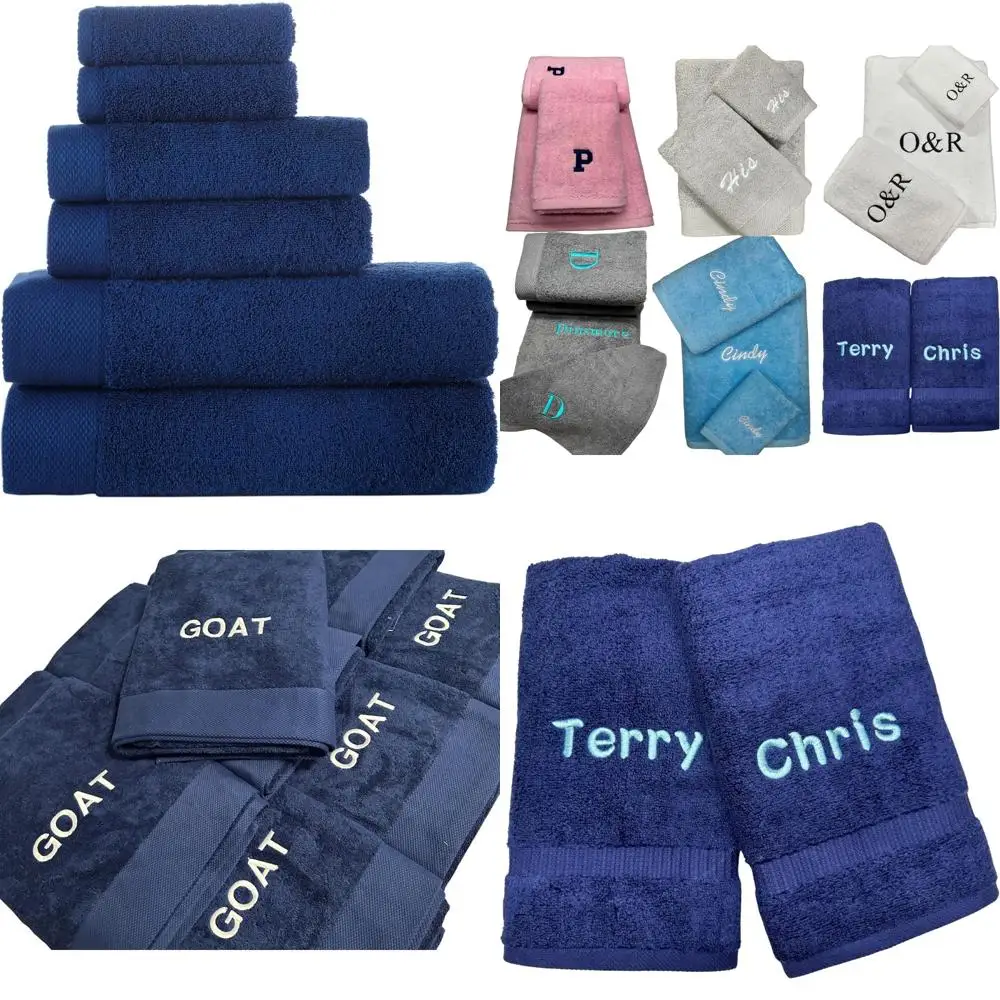 

Набор хлопковых турецких банных полотенец на заказ с вышивкой инициалами с монограммой — темно-синие полотенца для персонализированной роскоши