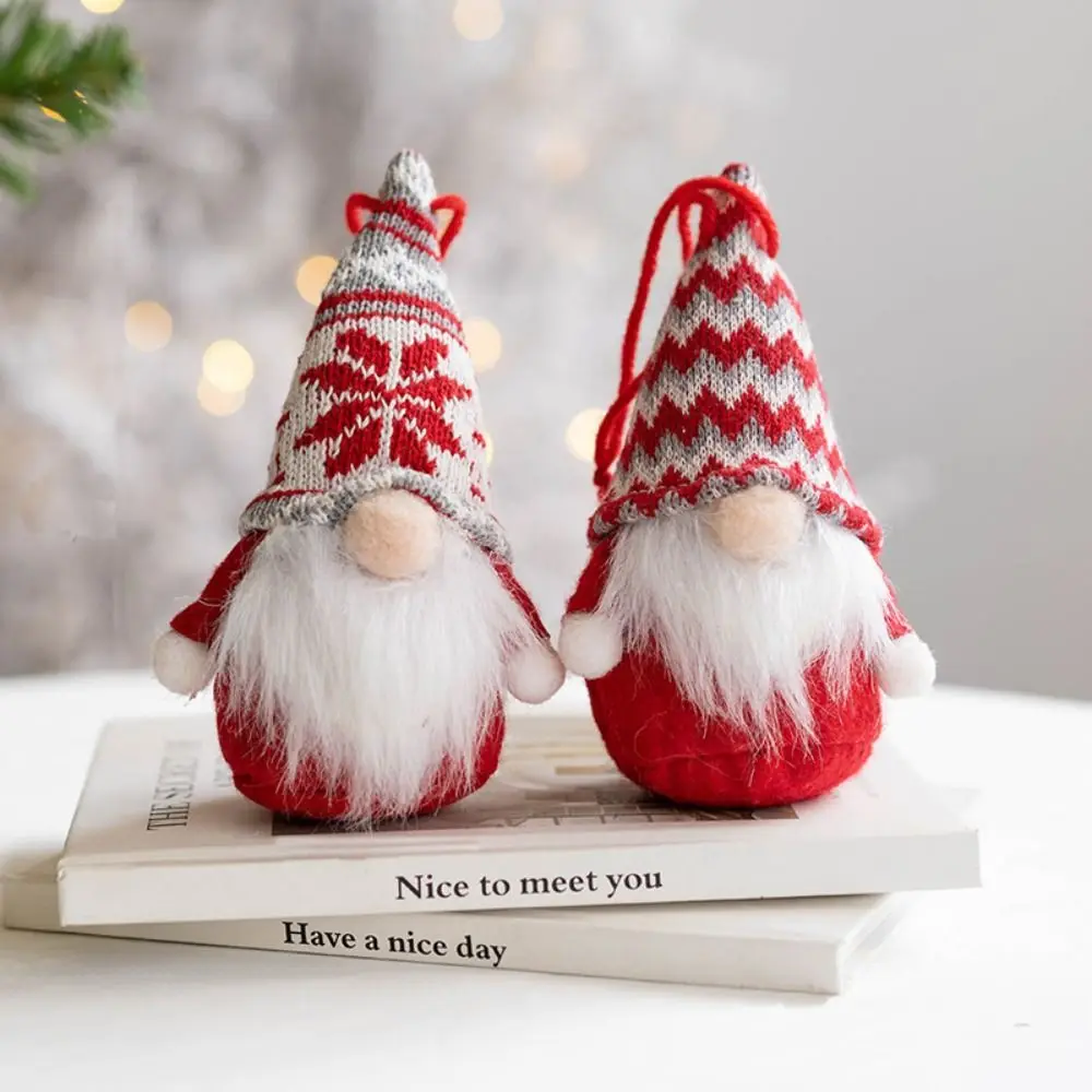 2PCS Lovely Plush Doll Christmas Gnome Pendant Knitted Nordic Christmas Tree Hanging Doll Handmade Tomte Ornaments New Year