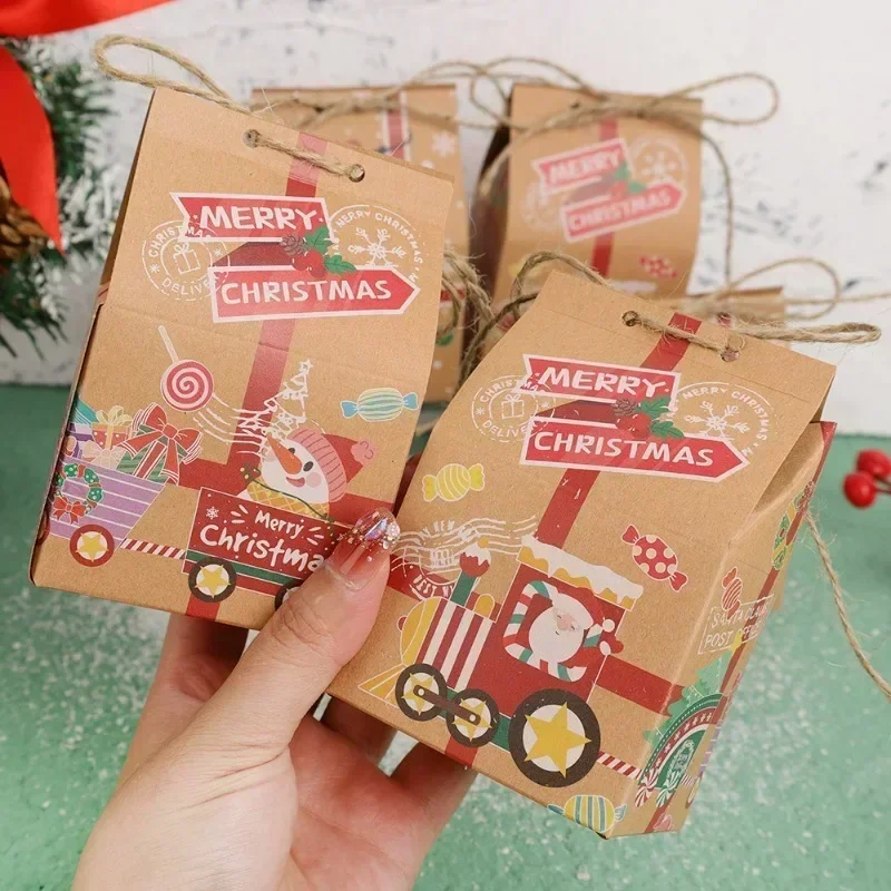 1/50PCS Kraft Paper Christmas Gift Bag Candy Cookie Snack Packaging Box Xmas New Year Party Home Decoration Wrapping Supplies