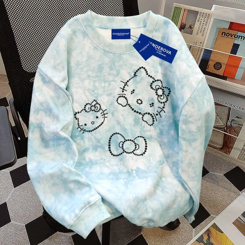 Gorąca Jesień Zima Nowa Damska Urocza Koszulka z Kreskówkowym Motywem Hello Kitty, Modna, Pluszowa, Ciepła, Luźna, Casualowa Koszulka Top