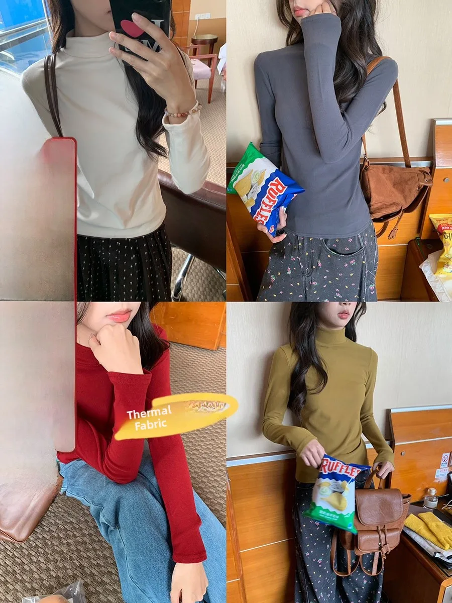 

Sinbounboun Multicolor f High Ne Long Sve Base irt Autumn Winter New Sle Inner Wear T-irt Casual Sle Pure Color