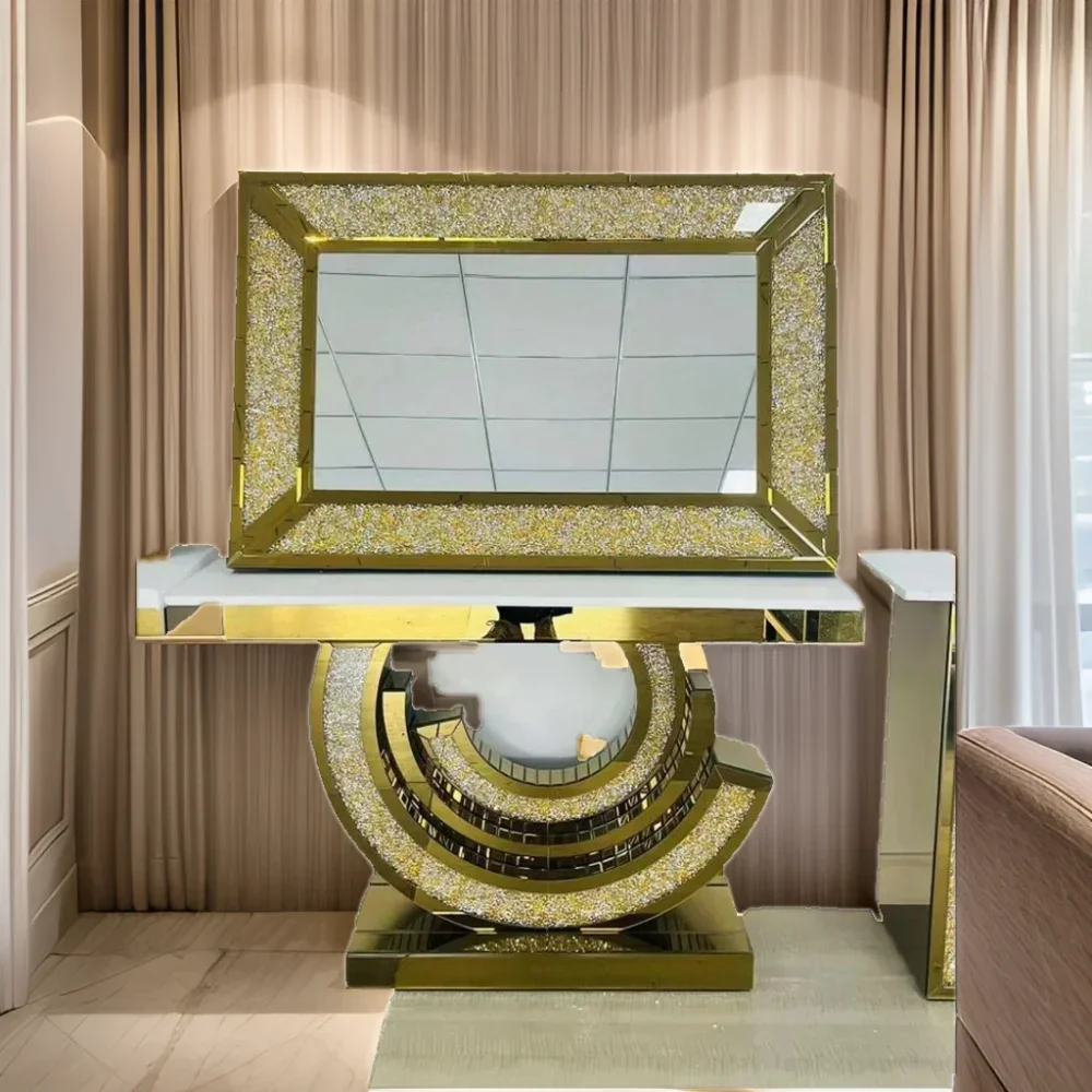 Console Table Crushed Crystal Diamond Console Table Set with Mirror Modern Home Furniture