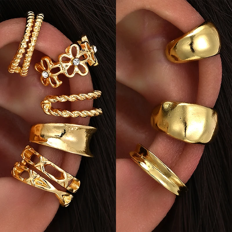Body Jewelry Kit - ชุดต่างหูแบบหนีบ 8 ชิ้น สไตล์มินิมอล ลายดอกไม้ รูปตัว