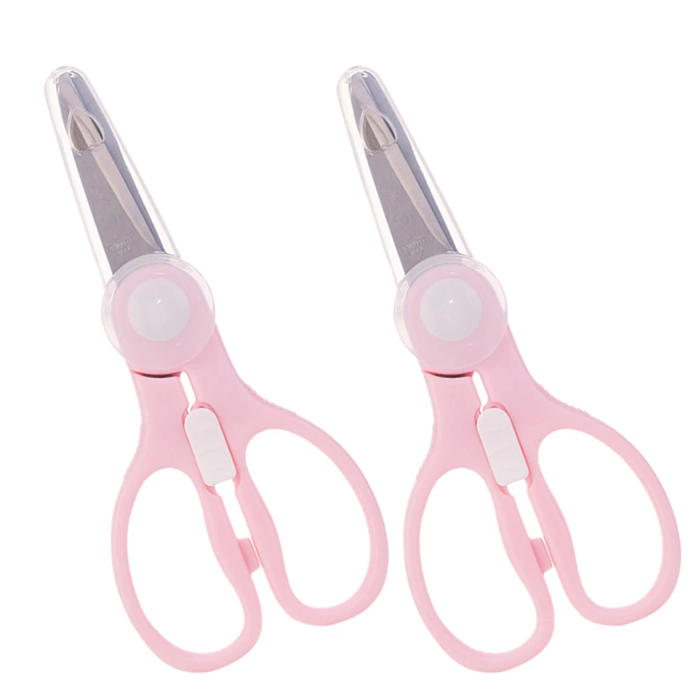 

2pcs Baby Food Scissors Stainless Steel Toddler Shears Pink Meat Fruit Cutting Tool Supplementary Kitchen Accessories