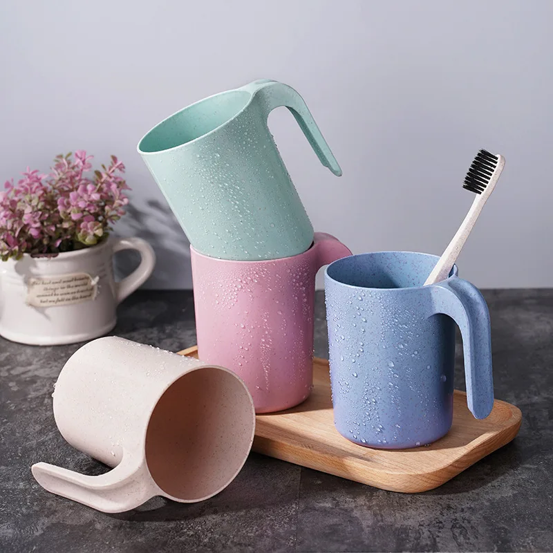1/2PC Simple washbasin cup, household toothbrushing cup, wheat straw toothbrushing cup with handle, tooth cup, toothbrush