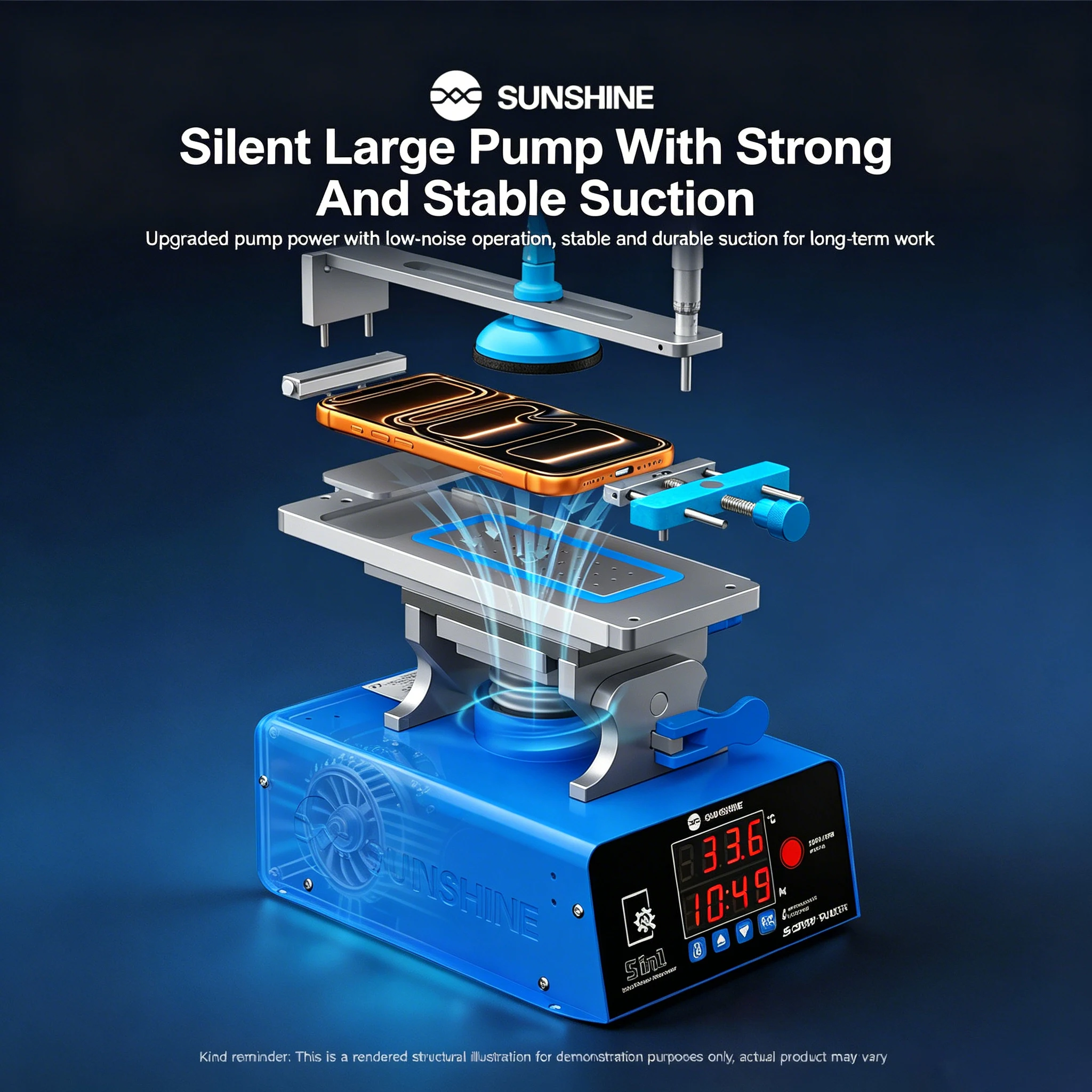 SUNSHINE S-918F Plus V2.0 Screen Separator 30-150°C Silent Strong Suction Pump 4 Level Memory for Phone Curved Flat Glass Repair