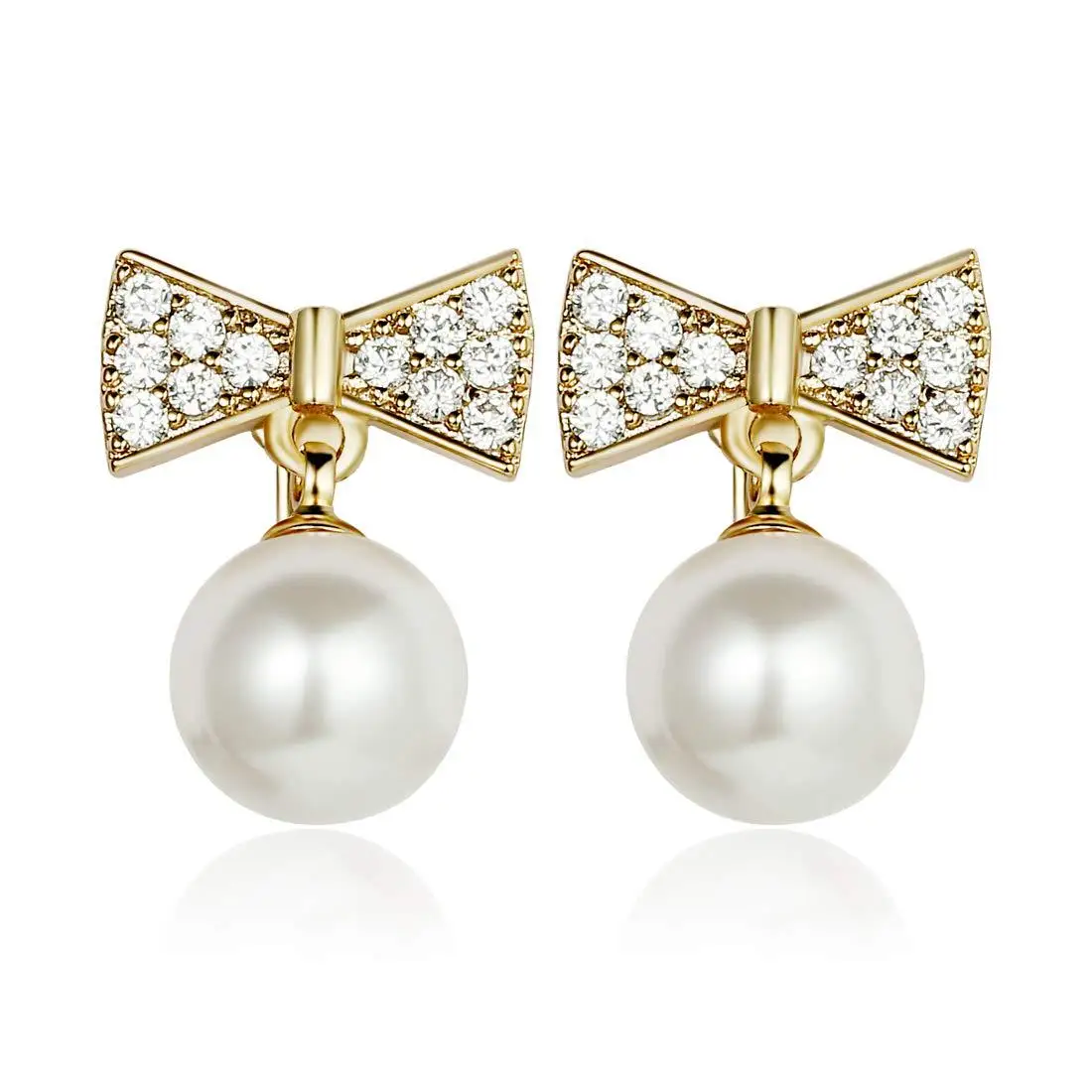 Hot Sale Bow Inlaid Zircon Tremella Clip Pearl No Pierced Earrings