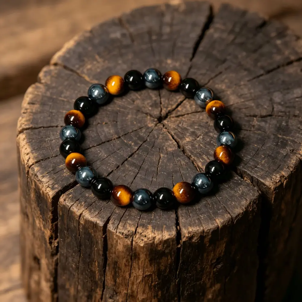 Three-in-One Material Tiger's Eye Bracelet Negative Barrier Design Symbolic Wealth Wealth Bracelet Bohemian Style