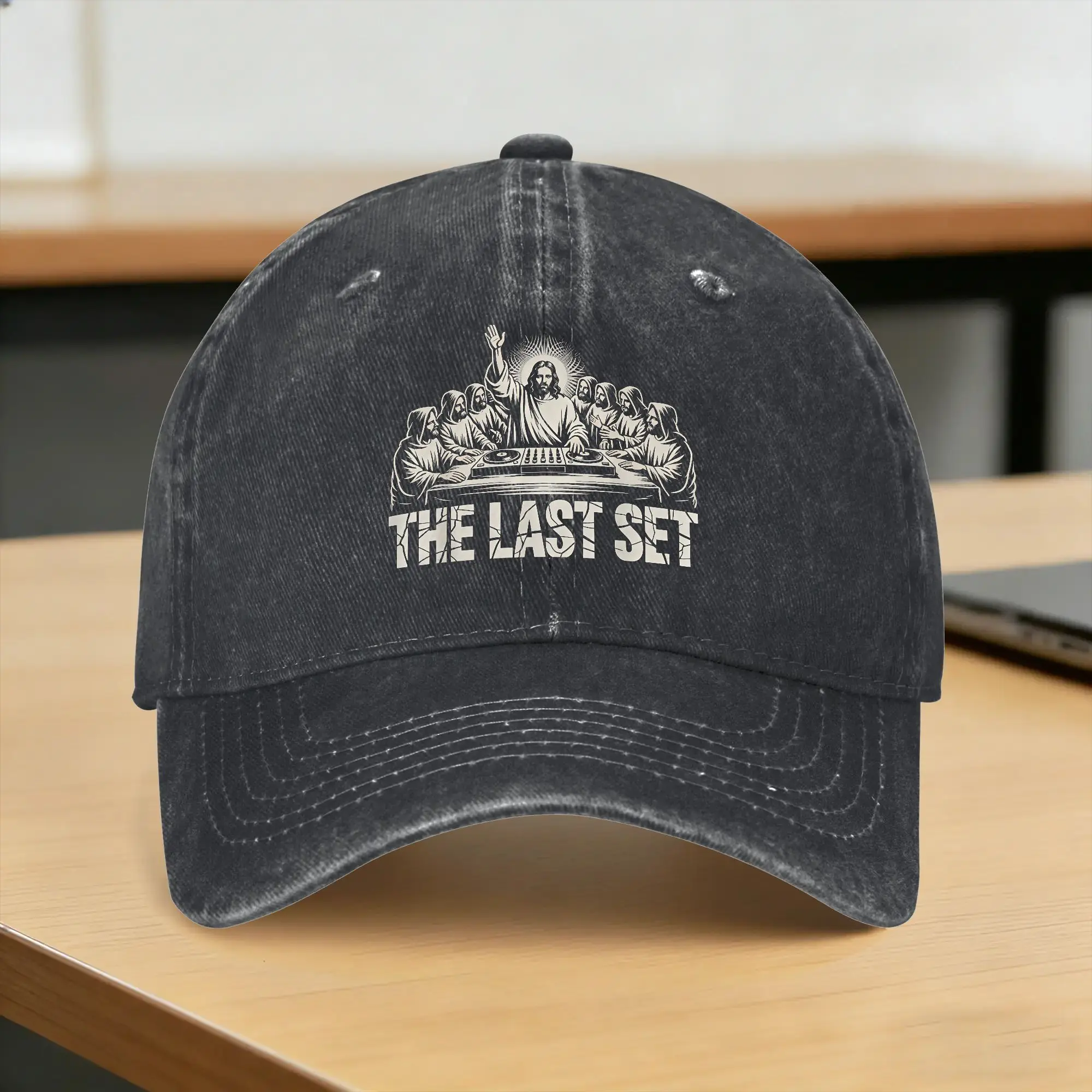 Summer Funny Jesus DJ The Last Set Last Funny Christian Baseball Cap Sun  Breathable Custom DIY Washed Trucker Hat Baseball Caps