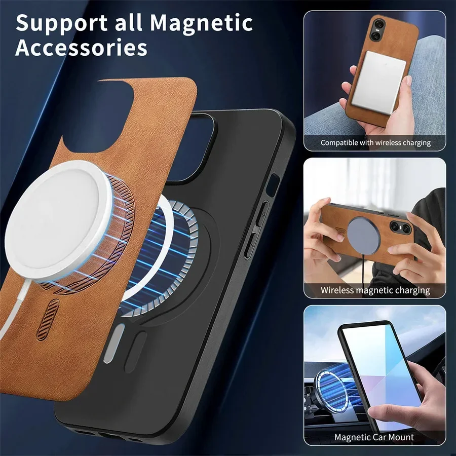 Magsafe Case For Sony Xperia 10 1 VI 2024 Wireless Charge Magnetic Back Funda For Xperia 5 V 10 V 1VI 1 V 10VI Leather Cover