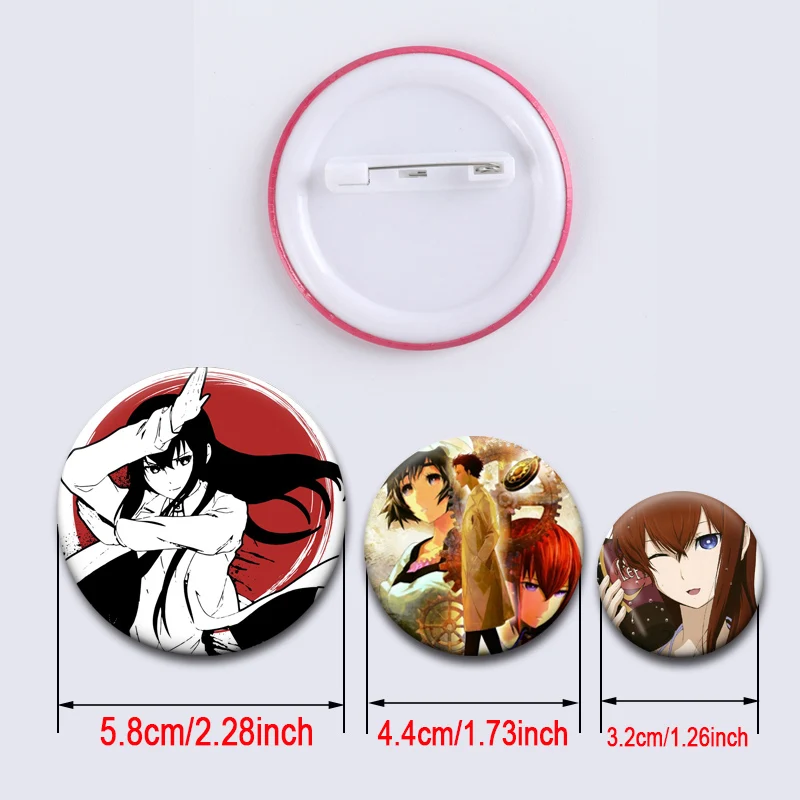 Anime Steins Gate Brooches Okabe Rintarou Hououin Kyoma Makise Kurisu Christina Cartoon Badge Jacket Jeans Handmade Lapel Pins