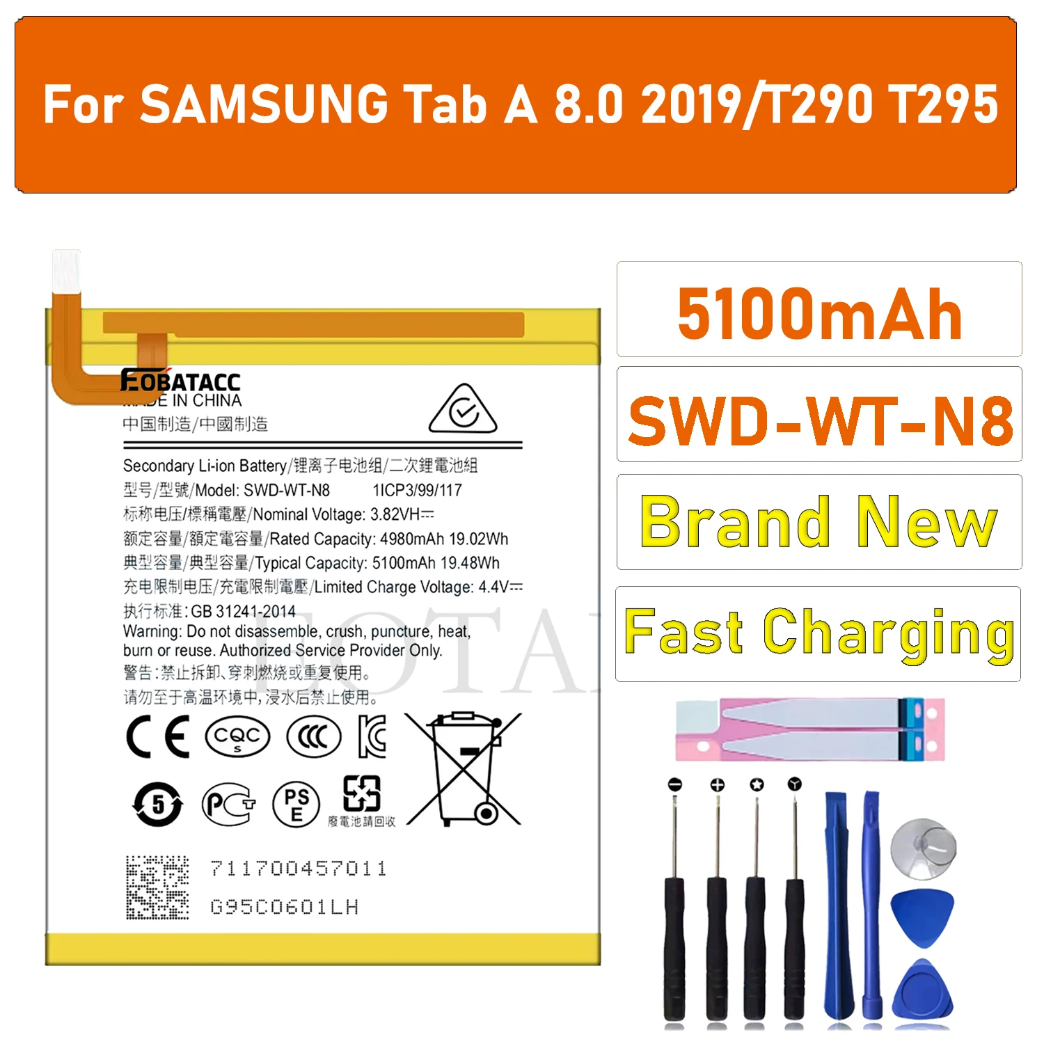 2026 Years For Samsung Battery SWD-WT-N8 For Galaxy Tab A 8.0/T295 T290 Genuine Tablet Battery 5100mAh SCUD-WT-N8