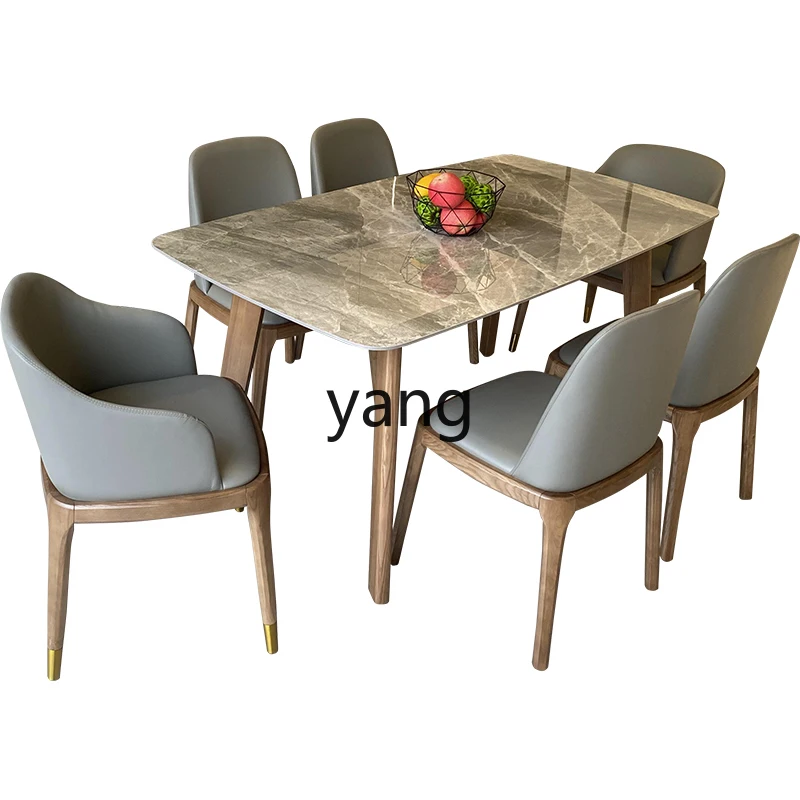 

XYY light luxury rock slab dining table rectangular solid wood dining table and chair combination household dining table