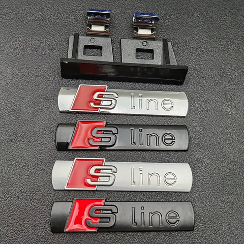 3D 금속 로고 S 라인 엠블럼 그릴 배지 자동차 스티커 아우디 Sline Q3 Q5 Q2 A1 A3 A4 A5 A6 A7 TT S3 S4 S5 S6 SQ5 RS5 액세서리