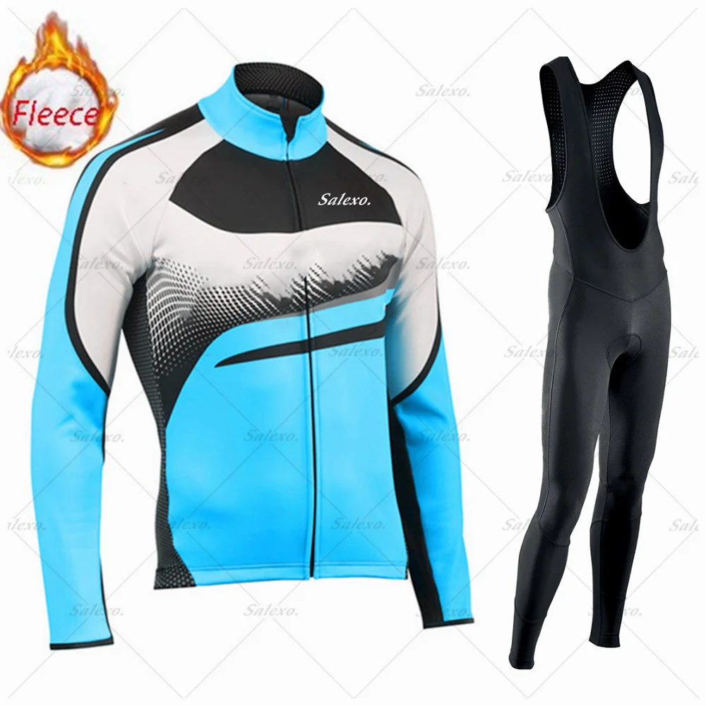 

New Men's Winter Cycling Jacket Long Sleeve Thermal Fleece SALEXO Cycling Set Ciclismo Hombre Outdoor Bike Mtb Ccyling Clothing