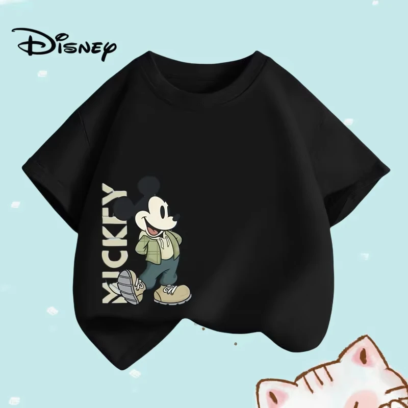 

Летняя детская одежда для мальчиков, футболки с принтом в виде букв и мультфильмов Диснея, Микки Мауса, модный детский топ с короткими рукавами и круглым вырезом для девочек