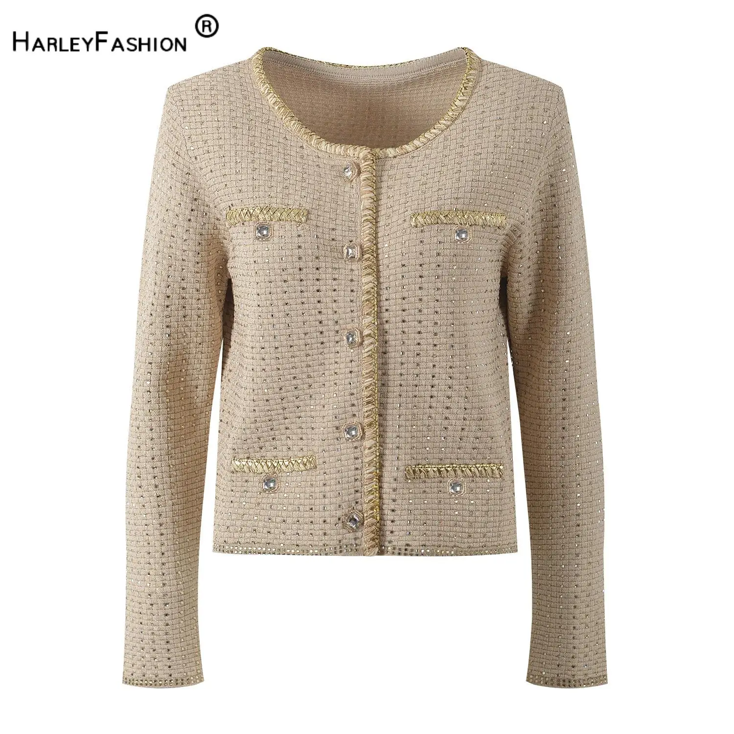 Тонкая работа, весенний однобортный повседневный женский однобортный кардиган с круглым вырезом и длинными рукавами, женский вязаный однотонный кардиган