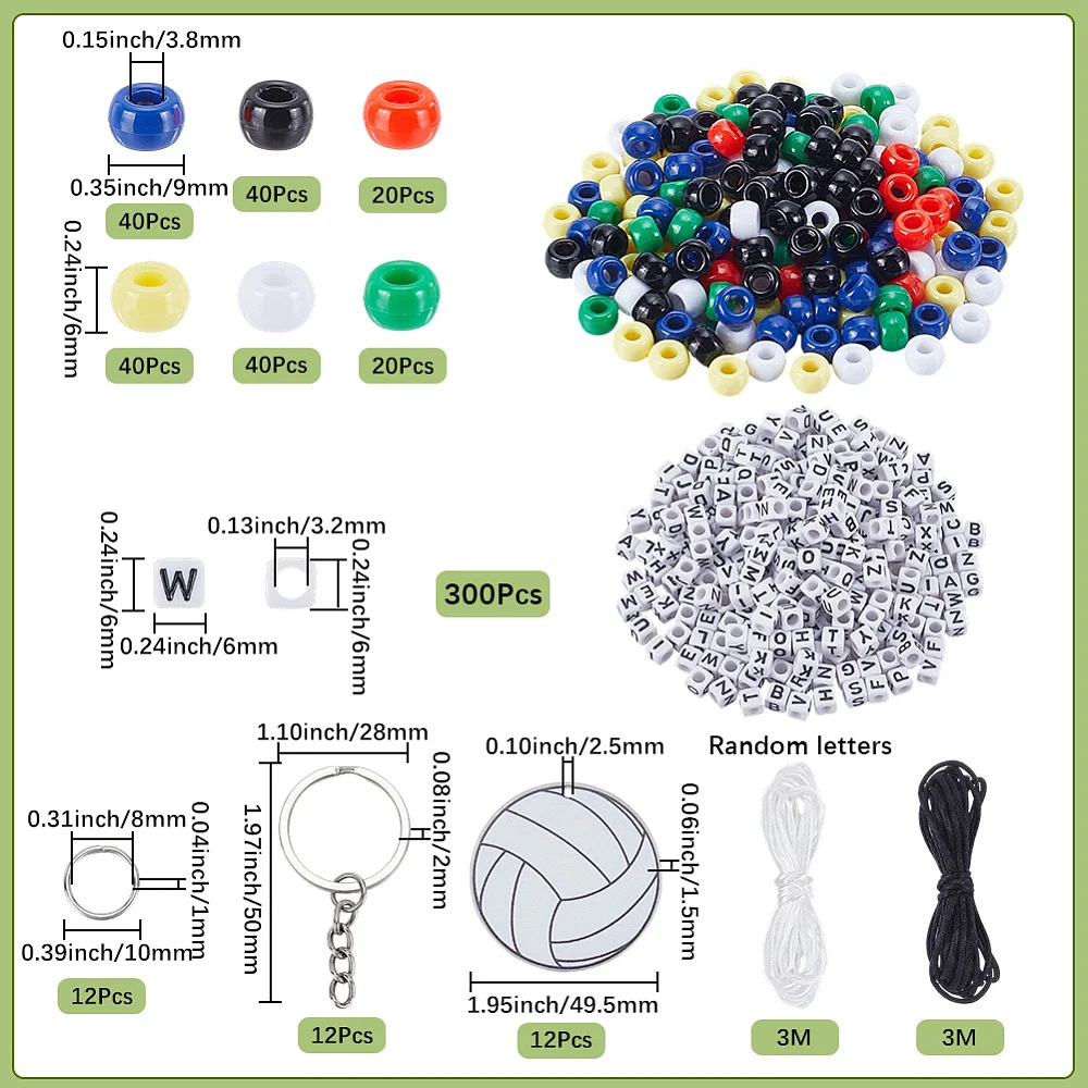 538Pcs Volleyball Keychain Making Kit Volleyball Key Chain Craft Adjustable Sport Letter Bead Charm Sport Theme Party