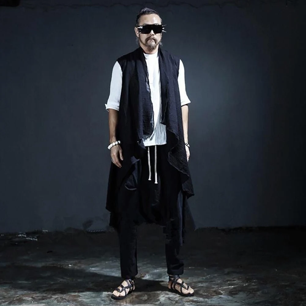 Men's Gothic Long Cardigan Vest Sleeveless Open Front Cloak Irregular Hem Punk Streetwear Lightweight Outerwear 2026 New