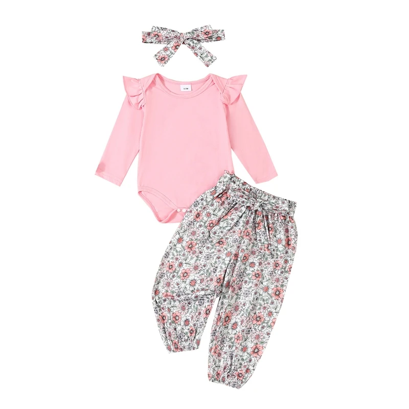 

Newborn Infant Girl Clothes Rib Knit Romper Daisy Print Pants Headband Baby Clothes for Girls 0 3 6 12 18 24 Months