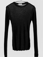 T-shirt uni à manches longues pour femmes, de haute qualité, élastique, basique, décontracté, Sexy, fin, transparent 4