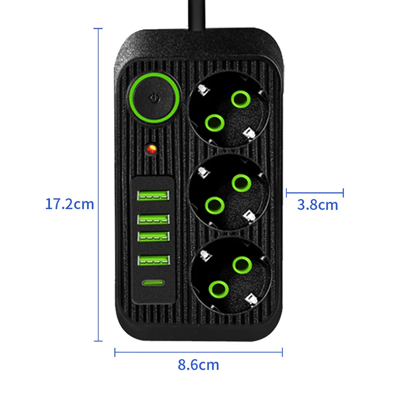 شريط طاقة مع USB من النوع C ، شبكة شحن سريع ، صوت منزلي ، معدات فيديو ، ملحقات ، 5 أمتار ، 1 من من من من النوع C