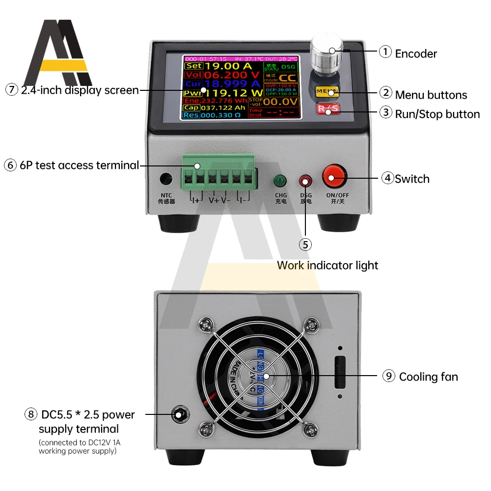 DC 12V 2.4 pollici DC CNC Tester di carico elettronico DC 0-150V 20A 150W rilevatore di schermo a colori