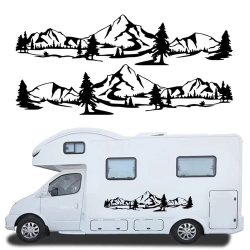 Imagen 2 del producto Pegatina RV de 150cm, pegatina y escena de árbol y montaña para coche, Kit gráfico de vinilo de bosque para Camper, remolque, accesorios para coche