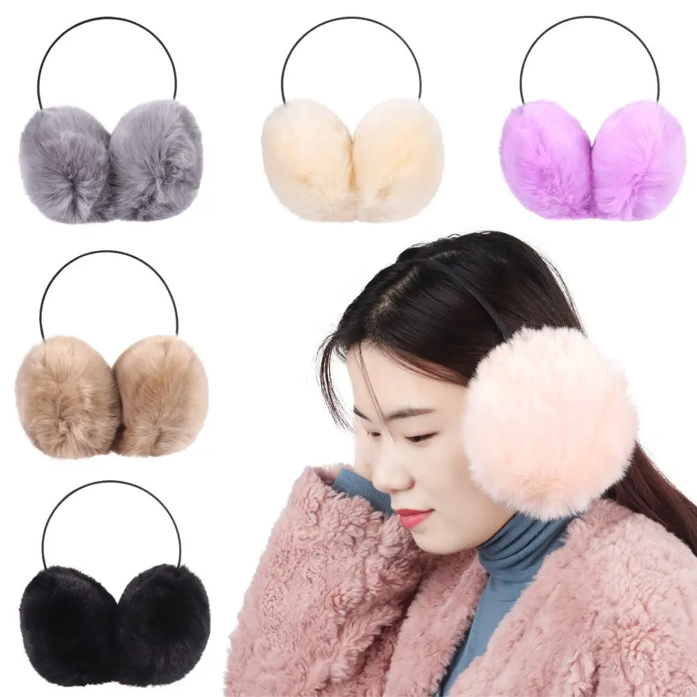 Protège-oreilles en fausse fourrure de lapin pour femme, protège-oreilles en peluche, sac chaud, froid et vert, mignon