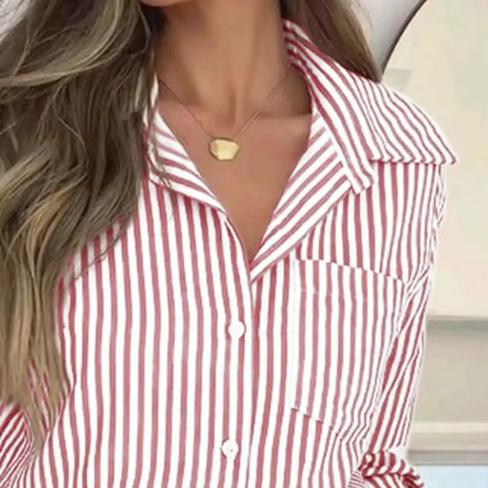 

Casual Striped Shirt Lady Fashion Long Sleeve Turn-down Collar Button Shirts Tops For Women Holiday Office Womens Clothing New