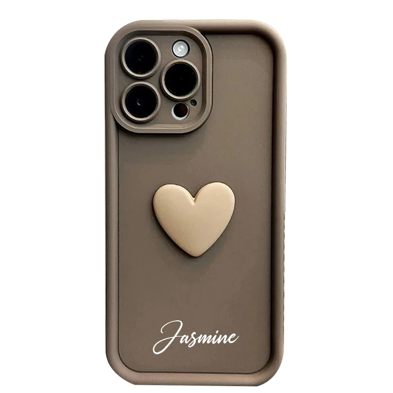 Spersonalizowane silikonowe etui INS 3D Love Heart do iPhone 11 12 13 14 15 16 Pro Max Wstrząsoodporne etui Candy Custom Name DIY Cover 15