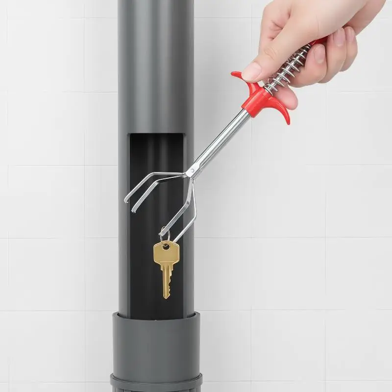 @*Manual Pinch Cleaner Four Jaw Claw Flexible Gripping Plunger Telescopic Bathroom Drain Tool Sewer Pipe Opener Toilet Unblocker
