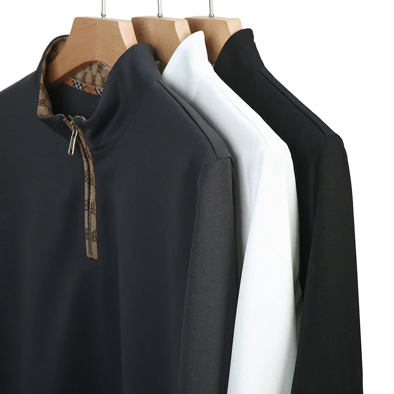 Suéter de manga larga con cremallera y cuello de pie para hombre, moda informal, nuevo