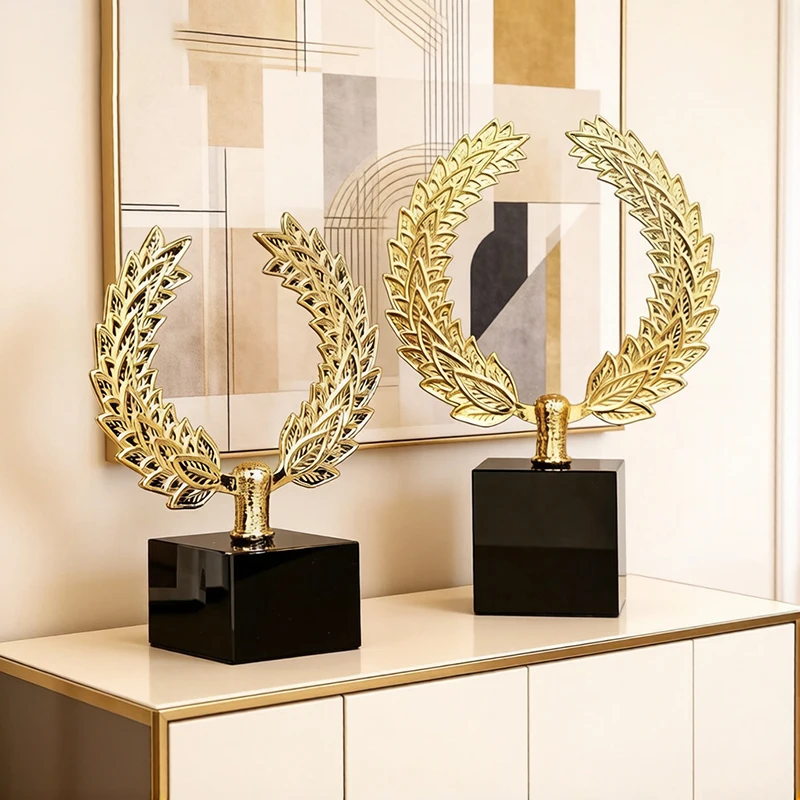 Golden Wheat Ear Marble Base Handicrafts Ornaments Desk Decoration Mascot Creative Alloy Sculpture Room Aesthetics Decor