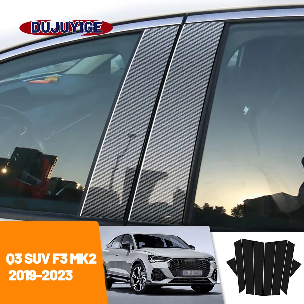 

For Audi Q3 SUV F3 MK2 2019-2023 2020 2021 2022 Carbon Fiber Window Door Column Deal B C Pillar Post Cover Trim Sticker