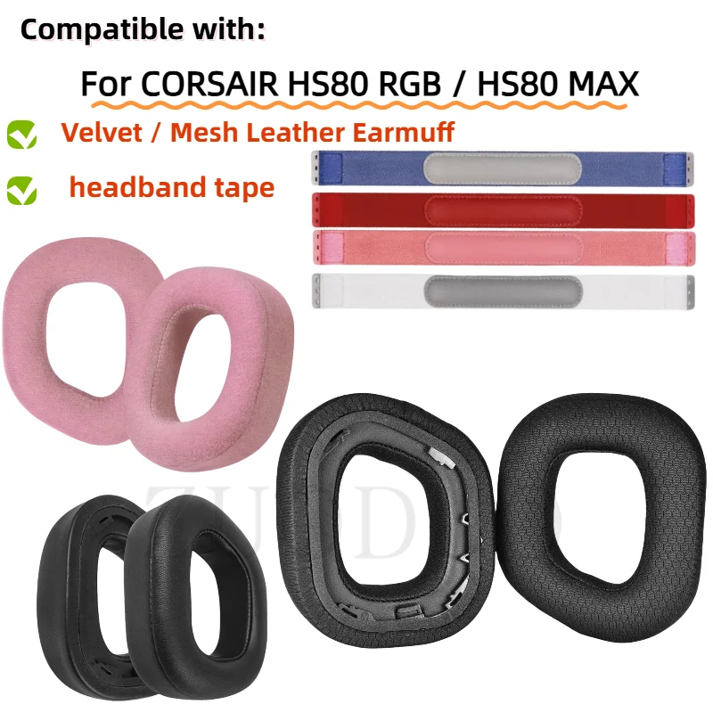

Replacement Earpads Headband Cover For CORSAIR HS80 RGB / HS80 MAX Headphones Velvet memory sponge Earmuff ear cushion